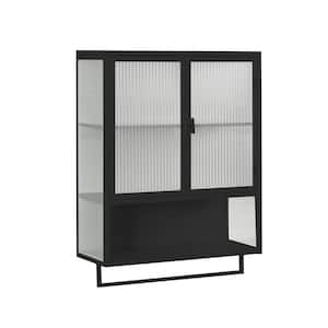 24 in. W x 9 in. D x 31 in. H Bathroom Storage Wall Cabinet in Black with an Open Shelf and Towel Rack