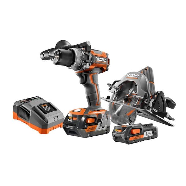 RIDGID - 18V Lithium-Ion Brushless Cordless Compact Hammer Drill/Driver and Circular Saw Combo Kit