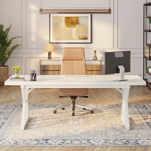 Capen 70.8 in. Rectangular White Engineered Wood Executive Desk Computer Desk Conference Table for Home Office
