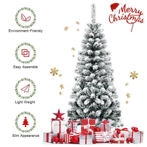 4.5 ft. White Unlit Light Type Flocked Classic Pencil Artificial Christmas Tree with 242 Tips