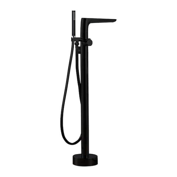 Contemporary Single-Handle Freestanding Floor Mount Claw Foot Tub Faucet with Hand Shower in Matte Black
