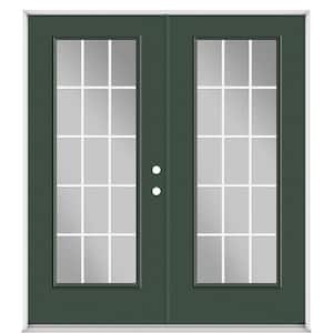 72 in. x 80 in. Conifer Fiberglass Prehung Left-Hand Inswing GBG 15-Lite Clear Glass Patio Door with Vinyl Frame