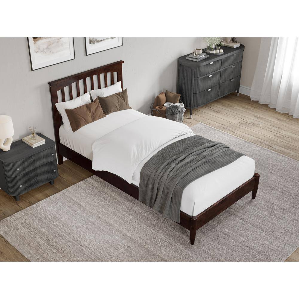 Becket Twin XL Walnut Wood Low Profile Platform Bed with Headboard