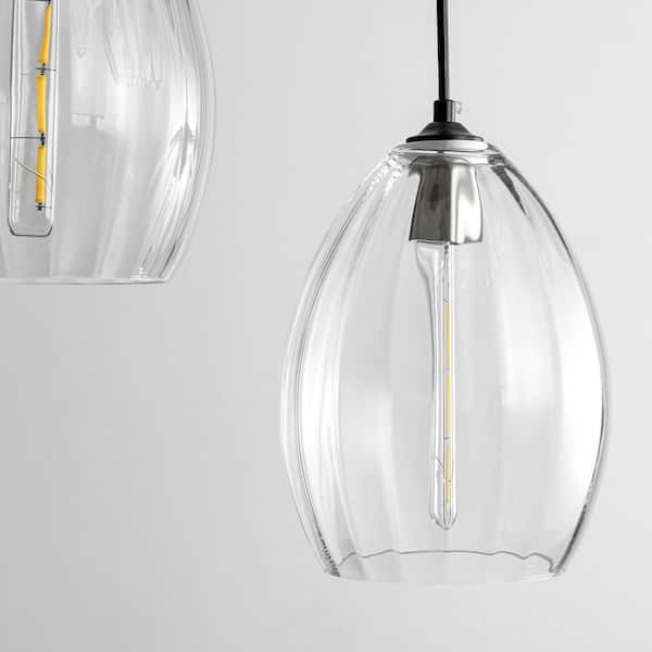 Allyn 5-Light Modern Cluster Black Pendant Light with Clear Ribbed Glass Shade