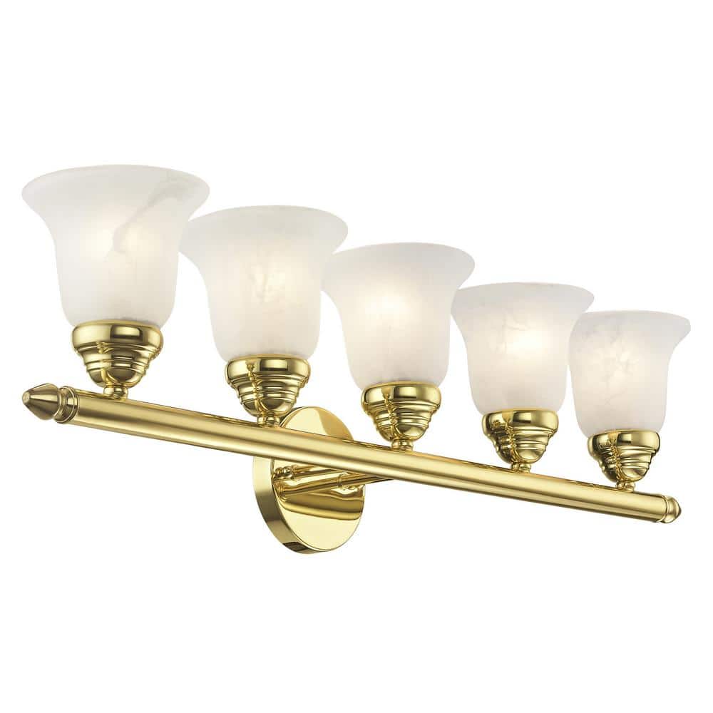 Polished Brass 32" Vanity Light with White Alabaster Glass