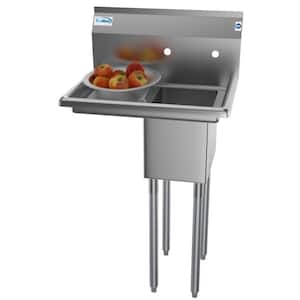 25 in. Freestanding Stainless Steel 1 Compartment Commercial Sink with Drainboard