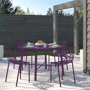 Purple Devon Modern Outdoor Patio Stackable Aluminum Outdoor Dining Chair Set of 4