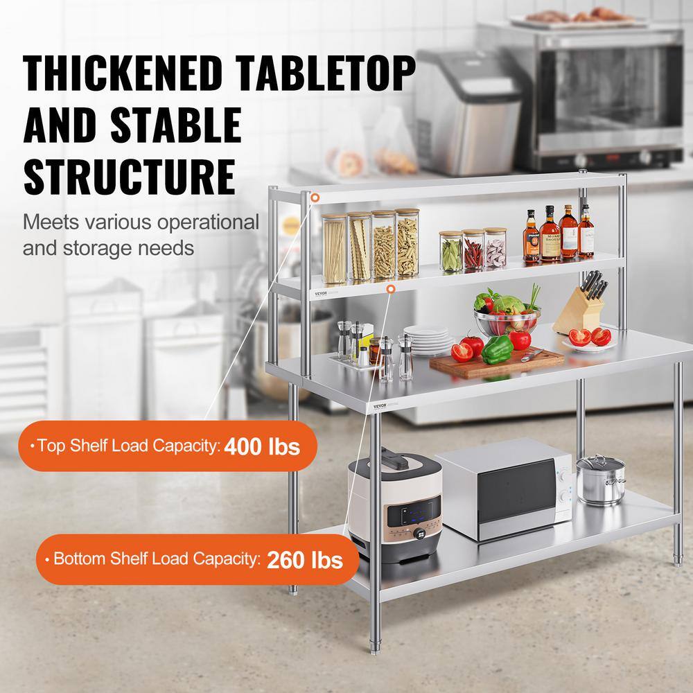 VEVOR Double Tier Stainless Steel Overshelf, 12 x 60 inch