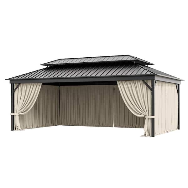 Kimunuk 12 ft. x 20 ft. Universal Outdoor Privacy Curtains, Gazebo Replacement with Zipper Cream (4-Side Curtain Only)