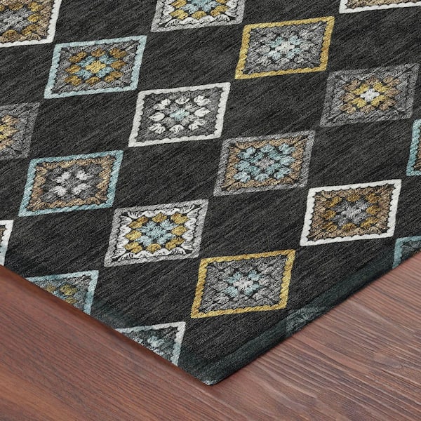 Chantille Machine Washable Indoor/Outdoor Abstract ACN2624 Black 8 ft. x 10 ft. Area Rug
