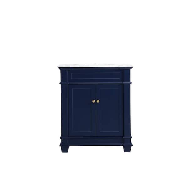 Unbranded Simply Living 30 in. Single Bathroom Vanity in Blue with Marble Vanity Top in Cararra White