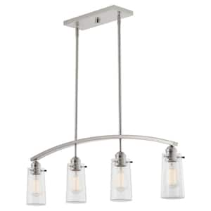 Rayne 60-Watt 4-Light Brushed Nickel Modern Island Pendant Light with Clear Seeded Shade