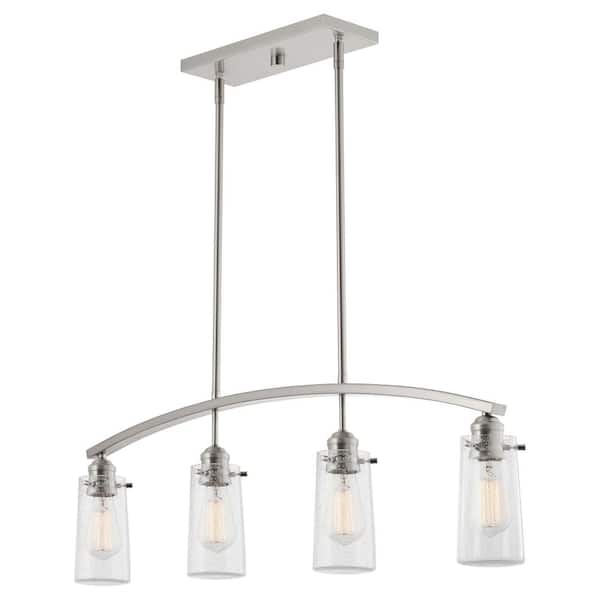Kira Home Rayne 60-Watt 4-Light Brushed Nickel Modern Island Pendant Light with Clear Seeded Shade