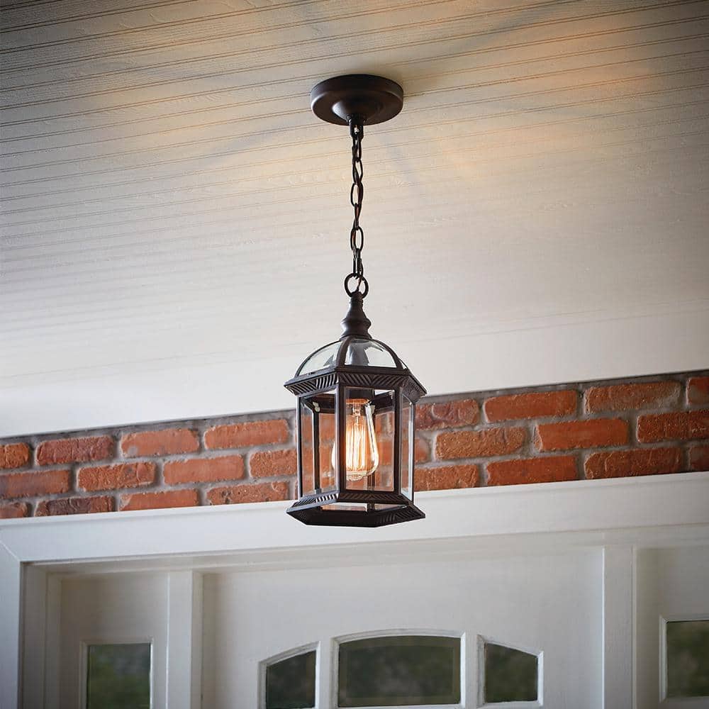 Wickford 13.6 in. 1-Light Weathered Bronze Outdoor Hanging Light Pendant Light with Clear Beveled Glass price history on PriceWatchPro
