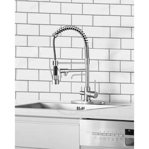Double-Handles Pull Down Sprayer Kitchen Faucet with Drinking Water Pull Out Spray Wand in Solid Brass in Brushed Nickel