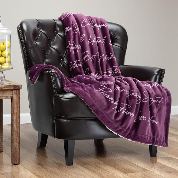CHANASYA Best Friends Forever Aubergine BFF Polyester Gift Throw Blanket, 50 in. x 65 in.
