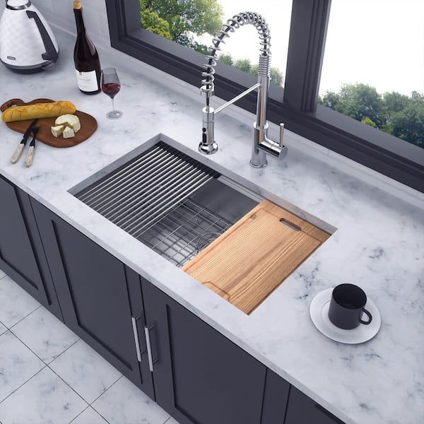 32 in. L x 19 in. W Undermount Single Bowl 18-Gauge Stainless Steel Kitchen Sink in Brushed Nickel