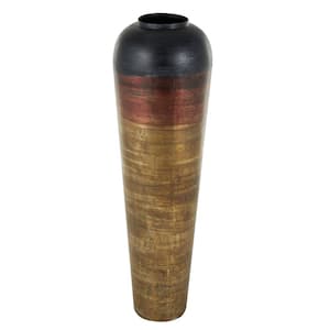 Gold Textured Ombre Floor Metal Decorative Vase with Black and Copper Accents