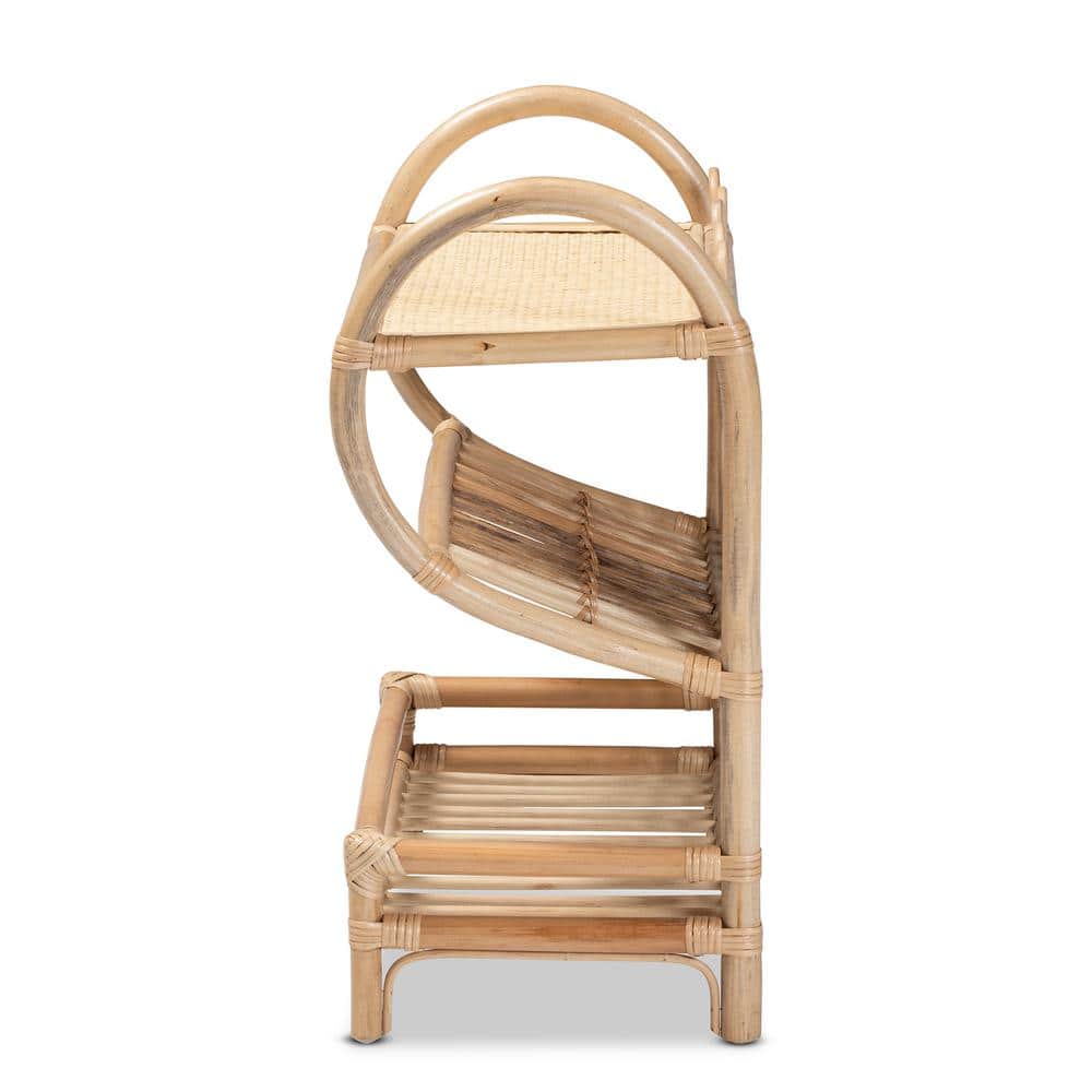 Natural Brown Rattan 2-Tier Display Shelf