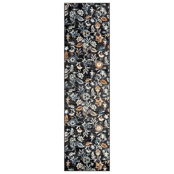 Vine Floral Black 2 ft. 3 in. x 8 ft. Runner Rug