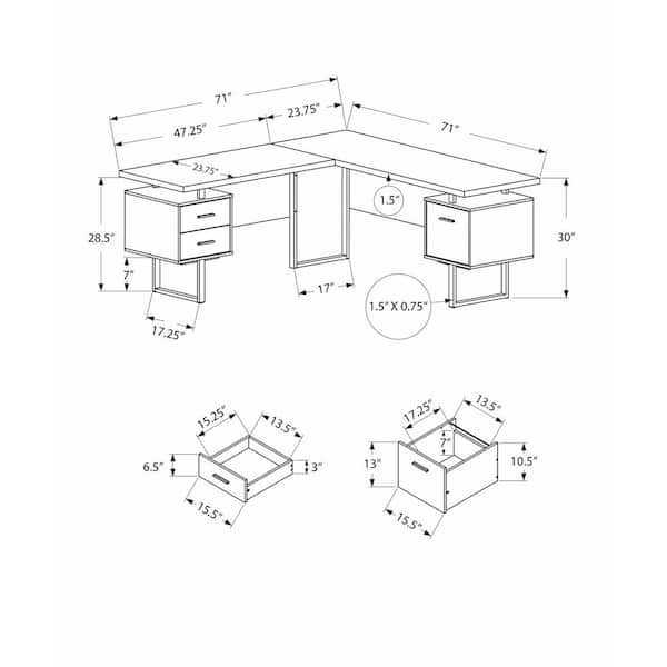 Modern 71 L-Shaped White & Cement Office Desk w/ Drawers