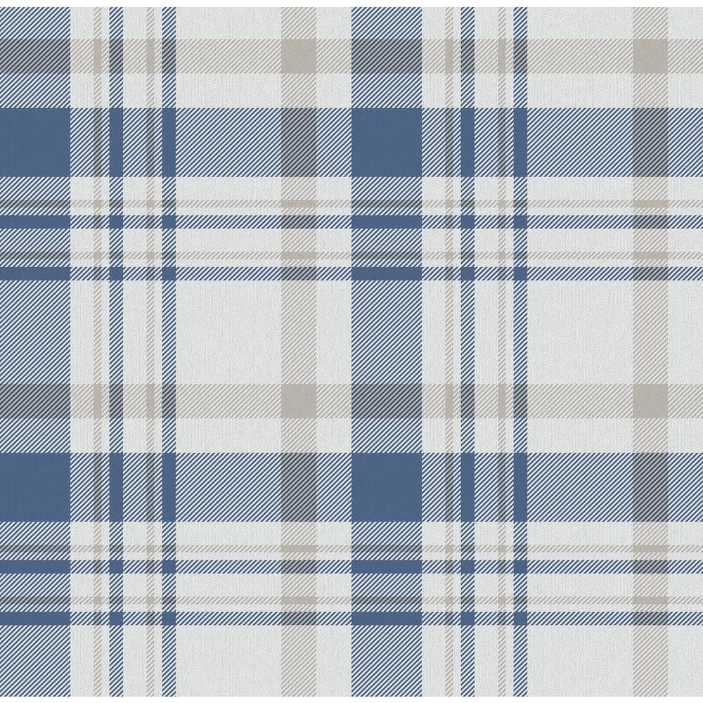 Spring Blossom Collection Check Plaid Navy/Grey Matte Finish Non-Pasted Non-Woven Paper Wallpaper Sample