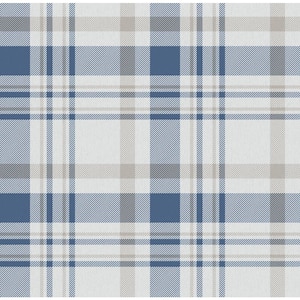 Spring Blossom Collection Check Plaid Navy/Grey Matte Finish Non-Pasted Non-Woven Paper Wallpaper Sample