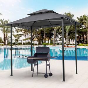 8 ft. x 5 ft. Gray Grill Gazebo Canopy with Hook and Bar Counter