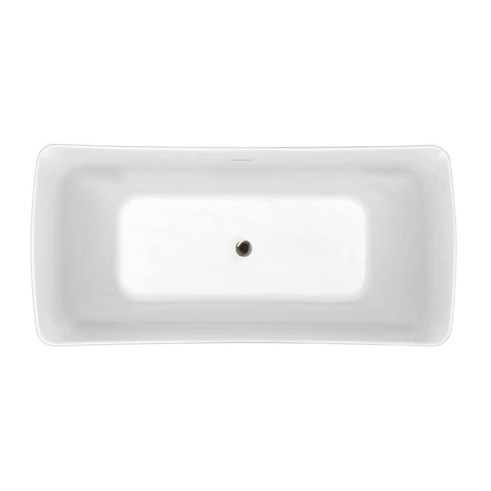 62'' White Freestanding Acrylic Soaking Bathtub with Brushed Nickel Drain