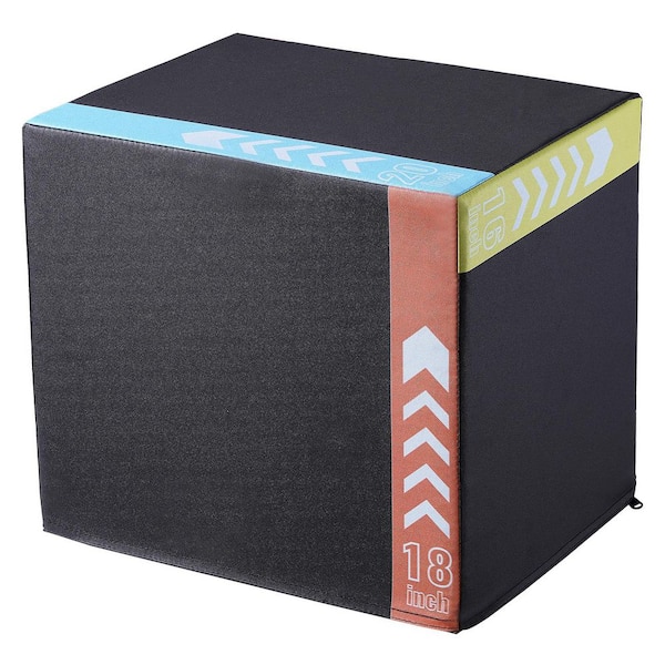SKYSHALO 3 in 1 Plyometric Jump Box, 20/18/16 in. Cotton Black Plyo Box, Platform & Jumping Agility Box, Anti-Slip, for Training