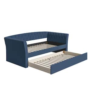 New Castle Blue Contemporary Upholstered Linen Twin Size Daybed with Trundle