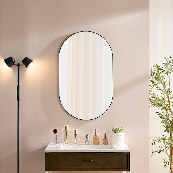 40 in. W x 30 in. H Oval Framed Vertical/Horizontal Wall Bathroom Vanity Mirror in Black