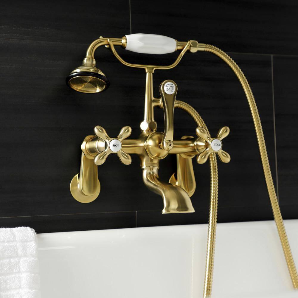 Brushed Brass Vintage Wall Mount Clawfoot Tub Faucet with Hand Shower
