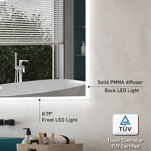 60 in. x 28 in. Large Rectangular Acrylic Framed Wall Anti Fog Dimmable LED Bathroom Vanity Mirror with Lights in White