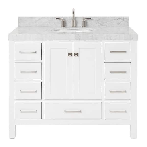 Cambridge 42 in. W x 22 in. D x 36.5 in. H Single Sink Freestanding Bath Vanity in White with Carrara Marble Top