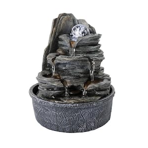 9.8 in. Resin Rockery Indoor Water Fountain Zen Meditation Tabletop Fountain with LED Lights and Crystal Ball
