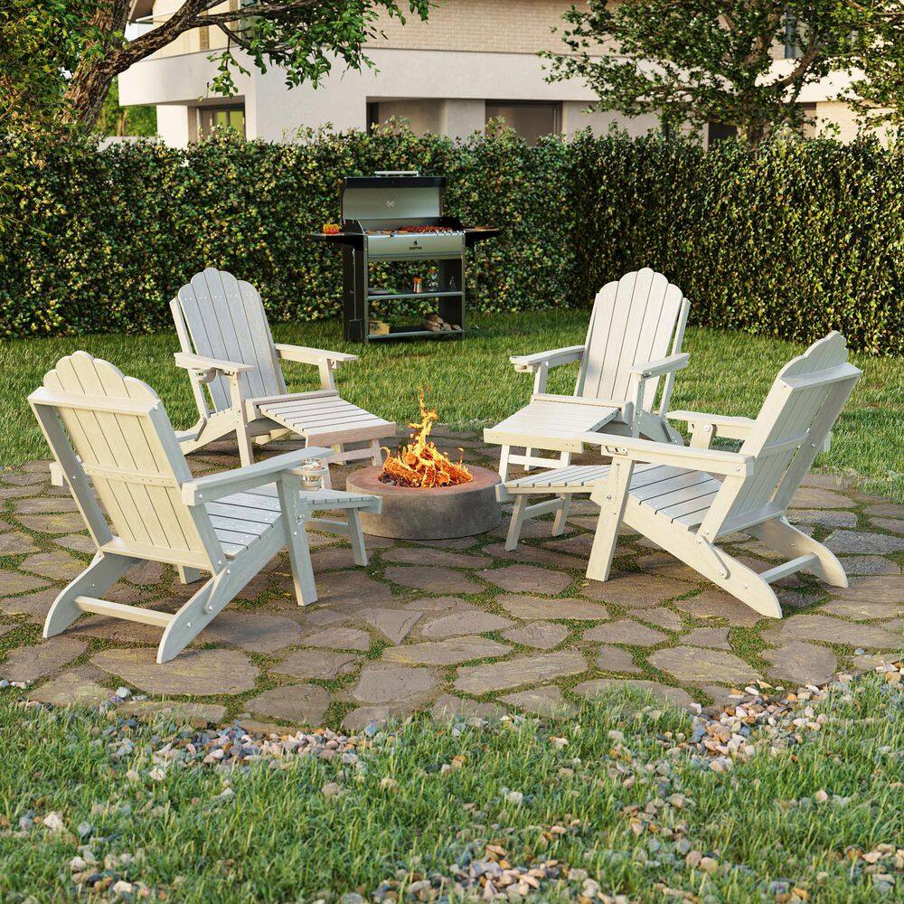 White HDPE Plastic Folding Adirondack Chair with Retractable Ottoman and Cup Holder Set of 4 price history on PriceWatchPro
