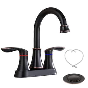 4 in. Centerset Double-Handle High Arc Bathroom Faucet with Drain Kit Included and Supply Lines in Oil Rubbed Bronze