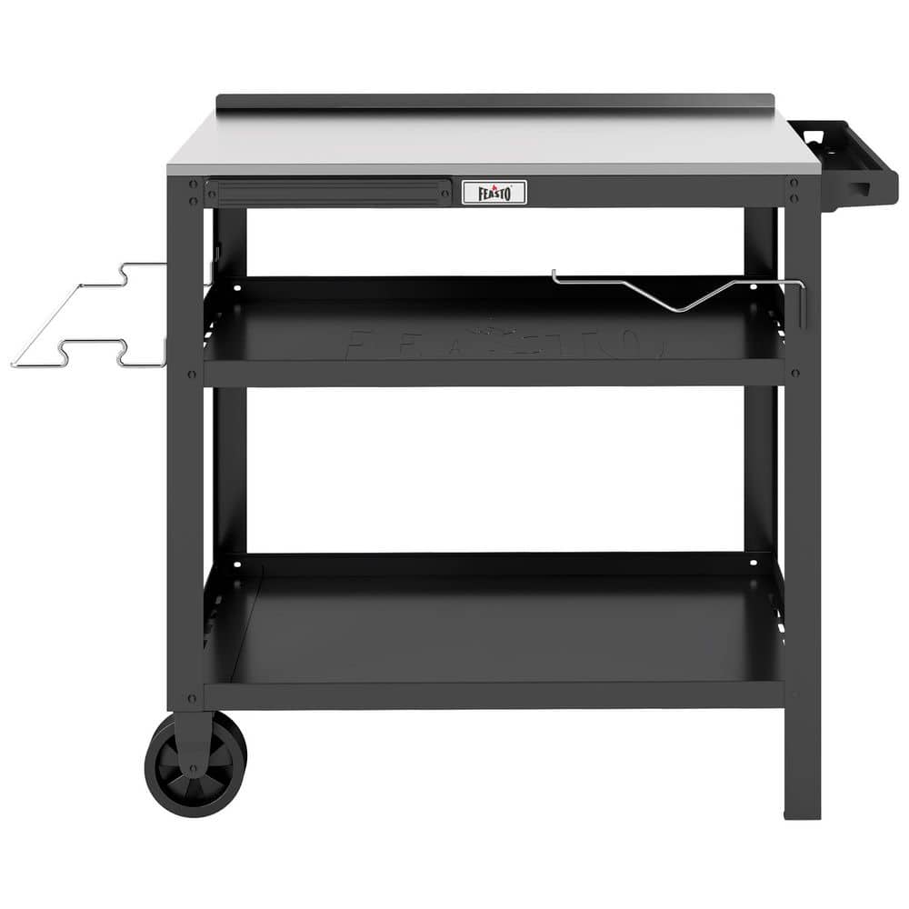 FEASTO 36 in. 3-Shelf Stainless Steel Movable Outdoor Food Prep Table Grill Cart with 2 Wheels B2BST3201B