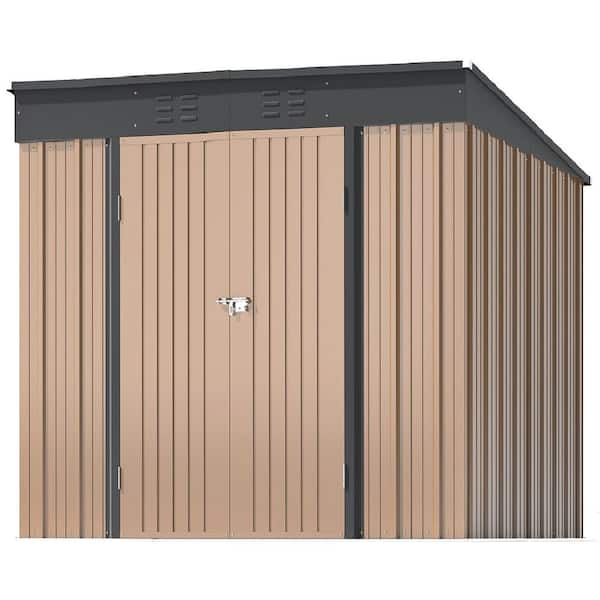 Patiowell 8 ft. W x 6 ft. D New Designed Outdoor Storage Brown Metal Shed with Sloping Roof and Double Lockable Door (42 sq. ft.)