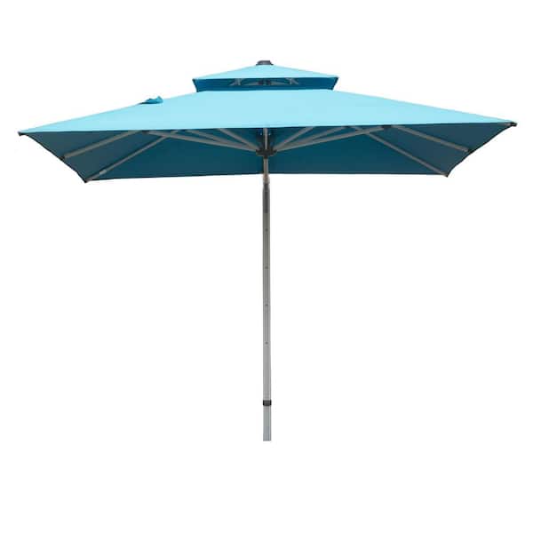 9 ft. Square Aluminum Cantilever Tilt Patio Umbrella in Lake Blue with Center Pole