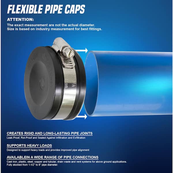 PLUMBFLEX 2 in. Pvc Flexible Pipe Cap with Stainless Steel Clamps
