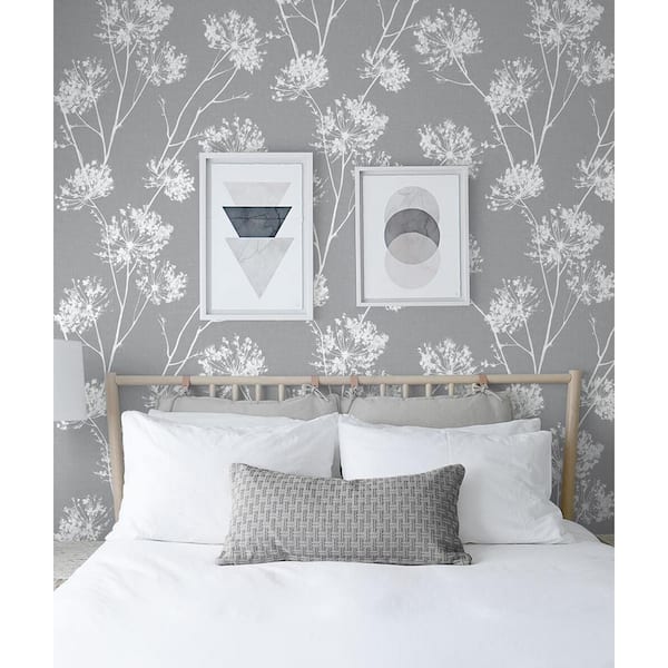 One O'Clock Cove Grey Floral Vinyl Peel & Stick Wallpaper Roll (Covers 30.75 Sq. Ft.)