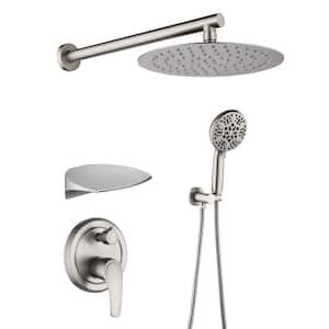 Single-Handle 7-Spray Round Shower Faucet with 360-Degree Swivel in Brushed Nickel (Valve Included)