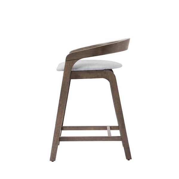 Marquina 25.25" Counter Stools with Beige Cushions, Rubberwood, Grey, Set of 2