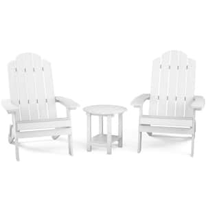 White 3-Piece Plastic Folding Adirondack Chair with Side Table