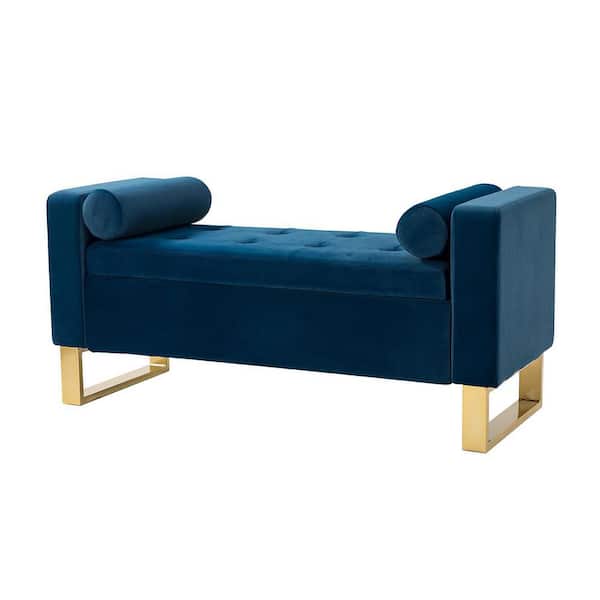 ARTFUL LIVING DESIGN Imelda 50.4 in. W x 20.1 in. D x 23.6 in. H Navy Storage Bench with Metal Legs