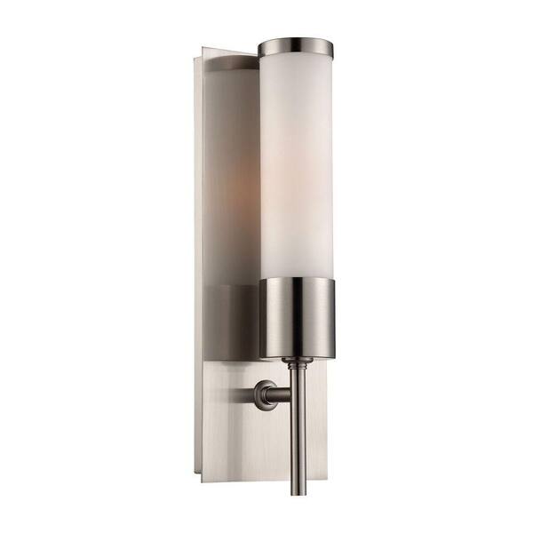 Titan Lighting 1-Light Satin Nickel and White Glass Sconce