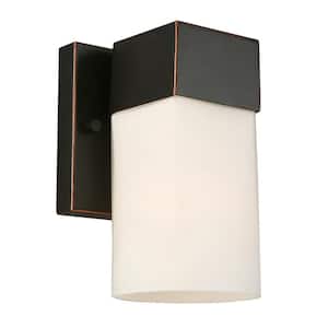Ciara Springs 4.5 in. W x 7.01 in. H 1-Light Oil Rubbed Bronze Wall Sconce with White Glass Shade