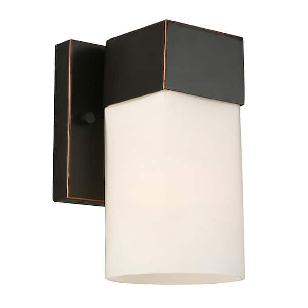 Eglo Ciara Springs 4.5 in. W x 7.01 in. H 1-Light Oil Rubbed Bronze Wall Sconce with White Glass Shade
